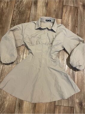 SHEIN Neutral Tan Button-Front Ruched Back Shirt Dress Woman Size XS